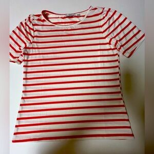 NOTATIONS WOMEN’S SHORT SLEEVE RED & WHITE STRIPED TOP. SMALL  LIGHTWEIGHT